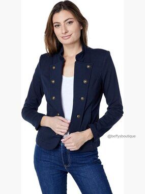Open Front Band Jacket Blazer Alternative Military Style Button Detail
